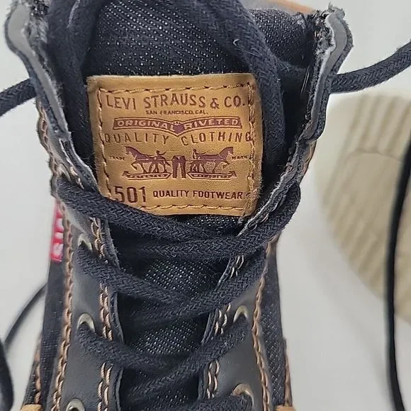 Levis 501 Boys Denim Hi Top Sneaker Size 2 Great Shape - Picture 8 of 10